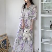 ราคา ชุดนอนผ้าฝ้ายผสมผ้าไหม ห้าจุดแขนยาว กระโปรงยาว กระเป๋าเอวปรับได้ (58150765048)