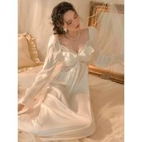 ราคา JTTO Retro French Court สไตล์ชุดราตรีแขนยาวลูกไม้เซ็กซี่ชุดนอนผ้าไหมน้ําแข็งยาวโบว์ฤดูใบไม้ผลิฤดูใบไม้ร่วงสไตล์แขนยาว Homewear พร้อมแผ่นหน้าอก High End Simple (42515119195)
