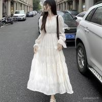 ราคา เดรสขาวแขนยาว ชีฟอง สไตล์ฝรั่งเศส หวานน่ารัก เอวสวย สำหรับฤดูใบไม้ร่วง (26143731346)