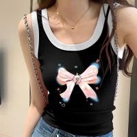 ราคา Sea Tee แขนกุด เสื้อผู้หญิง แฟชั่น เสื้อยืดคอกลมแขนกุด แฟชั่นใหม่ เสื้อกล้าม สไตล์เกาหลี สีดำ Diamond bow (43051610750)