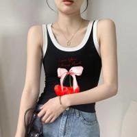 ราคา Sea Tee แขนกุด เสื้อผู้หญิง แฟชั่น เสื้อยืดคอกลมแขนกุด แฟชั่นใหม่ เสื้อกล้าม สไตล์เกาหลี สีดำ Cherry bow (40951625355)