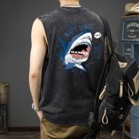 ราคา Sea Tee แขนกุด เสื้อฟอก vest คอกลม ผ้าCotton 100 ชาย หลวม SHARK 3XL (25596881839)