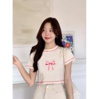 ราคา Sea Tee เสื้อ แขนสั้น เสื้อยืดคอกลมแขนสั้นเปิดสะดือแขนสั้น แฟชั่น หญิง สไตล์เกาหลี PINK BOW พิมพ์ลาย หลวม (44302190056)