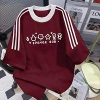 ราคา Sea Tee COD เสื้อแฟชั่น ดีไซน์สามแถบ เสื้อยืดคอกลม ทรงหลวม แขนสั้น ใส่สบาย เสื้อยืดคอกลม SPONGE BOB สไตล์เกาหลี (50902789102)