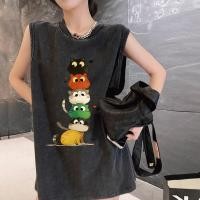 ราคา Sea Tee COD เสื้อกล้าม ใส่ได้ทั้งชาย หญิง เสื้อยืด oversize เสื้อ ผ้าCotton100 เสื้อยืดคอกลมแขนกุด Stack up cat (44306707380)
