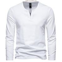 ราคา เสื้อยืดแขนยาวผู้ชายผ้าฝ้ายแท้คอวีเสื้อเฮนรี่ (41375850162)