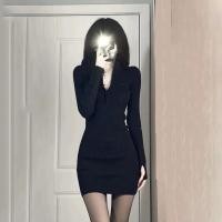 ราคา ชุดเดรส รุ่นล่าสุดสไตล์เฮปเบิร์น ดำเซ็กซี่แขนยาวชุดสะโพกผอม มือสอง (40458318412)