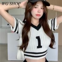 ราคา เสื้อโปโลกันหนาว คอวี แขนสั้น ผ้าถัก ลายทาง ทรงสลิมฟิต มือสอง (43358335132)