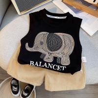 ราคา เสื้อผ้าเด็กลําลองสูทฤดูร้อนเด็กชายและเด็กหญิงชุดกีฬาส่วนบุคคลช้างพิมพ์เสื้อกั๊กแขนกุดกางเกงขาสั้นชุดสองชิ้น (28919000320)