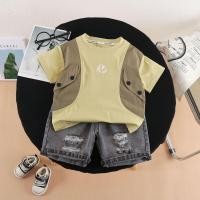 ราคา แฟชั่นฤดูร้อนใหม่สำหรับเด็ก สูทเด็กส่วนบุคคล พร้อมเสื้อยืดและกางเกงขาสั้น 2 ชิ้น set (54252788821)