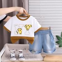 ราคา ชุดสูทแฟชั่นฤดูร้อนสำหรับทารกและเด็กวัยเรียน ทำจากผ้าฝ้ายและยีนส์ สไตล์ยิ้มสดใส 2 ชิ้น เหมาะกับอายุ 0 5 ปี (52152065177)