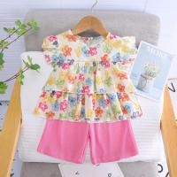 ราคา สาวเสื้อผ้าชุดฤดูร้อนดอกไม้เสื้อ กางเกงสาวเสื้อเด็กกางเกงเจ้าหญิงเด็กเสื้อผ้าชุด (25491423173)
