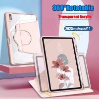 ราคา เคสแท็บเล็ต หนัง PU อะคริลิคใส ฝาพับ หมุนได้ 360 องศา พร้อมช่องใส่ปากกา สําหรับ Huawei MatePad 11 5 นิ้ว 2023 Air 11 5 11 10 4 SE 10 1 10 4 Pro 11 T10s T10 Pro 10 8 (22149263946)