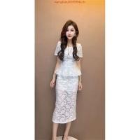 ราคา D0929 ชุดเดรสปาร์ตี้ลูกไม้ยาวขนนกและดอกไม้หรูหรา สีขาว ดํา Size SML XL XXL (44753220457)