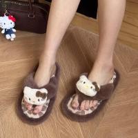 ราคา SHCER Kitty Plush รองเท้าแตะ 3D Bow KT Cat Fluffy Kitty Plush Flip Flops Kawaii Flip Flops Anti Slip นักเรียนขนสัตว์อุ่นรองเท้าแตะฤดูใบไม้ร่วงฤดูหนาว (55152487617)