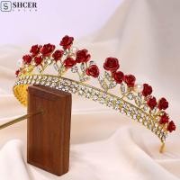 ราคา SHCER ผู้หญิงผม Hoop Rose ดอกไม้ Rhinestone คริสตัลดอกไม้ Tiara สไตล์เจ้าหญิง Headdress Headwear Pearl Brid Crown แถบคาดศีรษะ (54302101759)