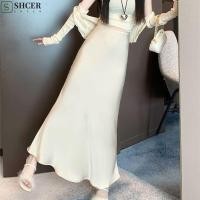 ราคา SHCER กระโปรงยาวผ้าไหมซาติน กระโปรงเอวสูงฤดูร้อน Elegant Half Body Dress Slim Fit A Line Midiกระโปรงสังคม (52250075055)