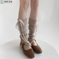 ราคา SHCER Lace Up ขาอุ่น Y2K Bow Tie ถัก Banding เลกกิ้ง สีทึบหวานบัลเล่ต์เท้าปกกระชับถุงน่องสตรี Streetwear (50052487066)