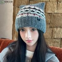 ราคา SHCER หมวกถักนิตติ้ง Jacquard สไตล์ยุติธรรมขนแกะเรียงรายหูแมว Beanies น่ารักพิมพ์ขนสัตว์อบอุ่นพิมพ์ถักหมวกอุปกรณ์เครื่องแต่งกาย (47052691241)