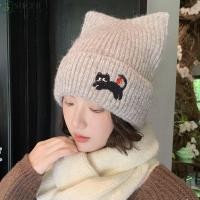 ราคา ชเซอร์ แมวหูถักหมวก นุ่มปักแมวถัก หมวกไหมพรม สบายๆยืดหยุ่นสไตล์เกาหลีหนาหมวกทําด้วยผ้าขนสัตว์ฤดูหนาว (44425151748)