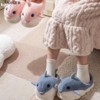 ราคา SHCER Shark Dolphin Plush รองเท้าแตะ Whale Plush สไลด์รองเท้าไม่มีส้นฤดูหนาว Fluffy รองเท้าแตะ Kawaii ฤดูหนาวรองเท้าสัตว์ตลก Warm Fur รองเท้าแตะหอพัก (27193782202)