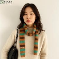ราคา ผ้าพันคอลายทาง ชเซอร์ สไตล์เกาหลีคออุ่นแคชเมียร์ถักผ้าพันคอแฟชั่นหนาแคบ กันลม ฤดูหนาวผ้าคลุมไหล่นักเรียน (57252298171)