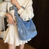 ราคา SHCER กระเป๋าสะพายผ้าเดนิม กระเป๋าสะพาย Hobo ความจุขนาดใหญ่วินเทจ กระเป๋า Satchel ซิป Cross Body อเนกประสงค์อินเทรนด์ Unisex (46302612637)