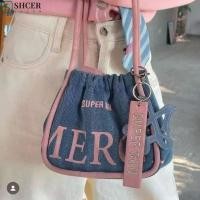 ราคา SHCER MERGE Tote Bag Letter Tote Portable Drawstring Shoulder Bag Simple Handbag Thai Fashion Letter Canvas Bag Travel (44703063696)