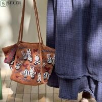 ราคา SHCER Horse Tote Bag Casual Pony พิมพ์กระเป๋าสะพาย กระเป๋าช้อปปิ้งสไตล์เกาหลีน่ารักความจุขนาดใหญ่ปีใหม่ Handag ผู้หญิง (26143774252)