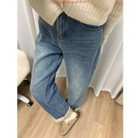 ราคา S 5XL Extra Warm Retro Blue Jean กางเกงยีนส์บุขนกันหนาวทรงกระบอกใหญ่ เอว24 37นิ้ว (57653205113)