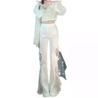 ราคา กางเกงขายาว เอวสูง ผ้าตาข่าย แต่งลูกไม้ แต่งรูกลวง สําหรับผู้หญิง (54803771451)