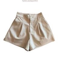 ราคา ฤดูใบไม้ร่วงของผู้หญิงฤดูหนาวย้อนยุคถนนพื้นฐานกางเกงขาสั้นมินิมอลหนัง ปู่ ลําลองเอวสูงสีทึบสั้นกางเกง (49101493218)