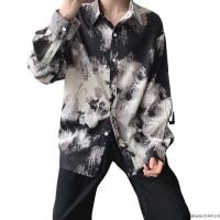 ราคา M XXL มัดย้อม แฟชั่นเสื้อเชิ้ตแขนยาวผู้ชายหลวม เสื้อเชิ้ตลาย (55603044723)