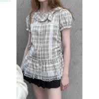 ราคา เสื้อเด็กทารก F X สไตล์เกาหลี Retro พัฟแขนตุ๊กตา ลายสก๊อต สำหรับฤดูร้อน ทรงเรียบเก๋ (49903865108)