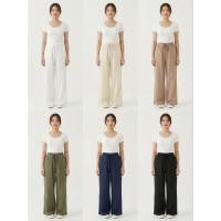 ราคา LIN 065 กางเกงมินิมอล ผ้า Cotton Blend เอวยางยืด มีเชือกผูก ทรงกระบอก ใส่ (49304029162)