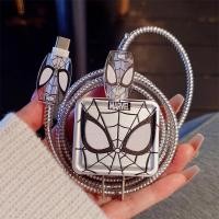 ราคา B C พ ย Silver Spider Man Charger Cable Protector สําหรับ 18W 20W สําหรับ Iphone 15 14 13 Pro Max Charger ฝาครอบป้องกันกรณีม้วนเก็บสาย th (52101874492)