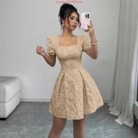 ราคา LD ชุดเดรสออกงาน คอเหลี่ยม ผ้าอัดยับกุหลาบ ไซส์ใหญ่ สาวอวบ (53302499491)