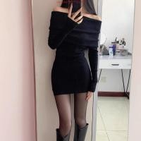 ราคา เดรสปาดไหล่ เดรสสาวอวบ ชุดเซ็กซี่ไหล่เดียวสําหรับทารกในฤดูใบไม้ร่วงยางแขนยาวกระโปรง A line ถักกระโปรงสะโพกบาง (51052056490)