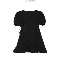 ราคา Bershka Black Short Wrapped Frill Dress ชุดดำ (48453277600)