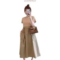 ราคา Plus size เสื้อผ้าสาวอวบ เดรสสาวอวบอ้วน ไซส์ใหญ่ ผู้หญิง เดรสเสื้อยืด ทรงหลวม ปลอมสองชิ้น แขนสั้น คอกลม ฤดูร้อน สไตล์เกาหลีแฟชั่น (41677441481)