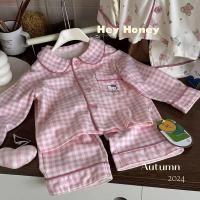 ราคา ขายร้อน ชุดนอนเด็กผู้หญิงฤดูใบไม้ร่วงสไตล์ใหม่ลายสก๊อตสีชมพู Hello Kitty Loungewear (46003268644)
