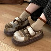 ราคา XIXITIAO รองเท้าผ้าฝ้าย Retro ลายสก๊อตผู้หญิงฤดูใบไม้ร่วงฤดูหนาวหนา Soled ซับขนแกะ Casual Mary Jane Keep Warm (24497055136)