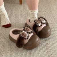 ราคา XIXITIAO รองเท้าแตะผ้าฝ้ายหนา Soled สุภาพสตรีหูกระต่ายน่ารักฤดูหนาวบ้านกลางแจ้ง (43419036157)