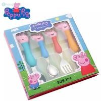 ราคา 4 ชิ้น ชุด Peppa Pig ชุดช้อนส้อมสแตนเลสลายการ์ตูนช้อนส้อมของใช้ในครัวเรือน ช้อนเด็ก ของขวัญ TH (42112386043)