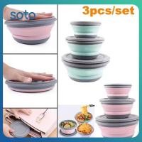 ราคา 3 ชิ้น ชุด ชามซิลิโคนพับได้ กล่องอาหารกลางวันแบบตั้งแคมป์ ชามสลัด ฝา ภาชนะเก็บอาหารแบบขยายได้ กล่องเบนโตะ (44369171305)