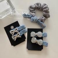 ราคา สไตล์เกาหลีหรูหรา โบว์คริสตัลไข่มุก สีฟ้า คลิปผมทรงขนสัตว์พร้อมคริสตัลสีเทา (56250673269)
