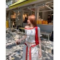 ราคา เสื้อยืดผู้หญิง เสื้อเปิดไหล่ ทรงเข้ารูป สไตล์ออลแมทช์ สลับสีสวย 1502381 (41908707416)