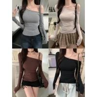 ราคา เสื้อยืดผู้หญิง เสื้อยืดเเขนยาว ทรงรัดรูป เปิดไหล่ ทรงลิฟฟิต รัดรูปสวย 1502276 (29569176592)