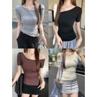 ราคา เสื้อเเขนสั้น เสื้อยืดผู้หญิง ทรงรัดรูป เปิดไหล่ โชว์หุ่น 6สีให้เลือก 1502303 (29531570833)