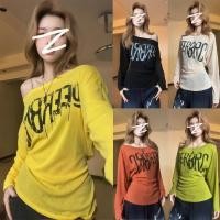 ราคา ทั้งหมด6สี เสื้อยืดผู้หญิง เสื้อเปิดไหล่ สไตล์วินเทจ พูกสายที่เอว ดูเอวผอม 1502402 (43763092818)